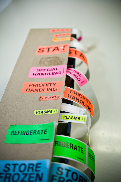 Labels used in the hematology lab.